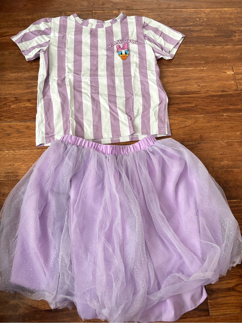 Girls 9 10 Daisy Duck Striped Shirt Purple Tutu Skirt Set Fancy Smancy Disney
